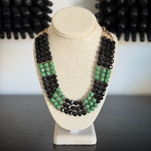 Elegant Black and Green Multi-Faceted Beaded 3 Strand Necklace
